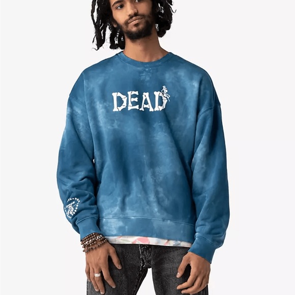 LEVI'S X GRATEFUL DEAD FLEECE blue tie dye CREWNECK SWEATSHIRT XS - Picture 2 of 9